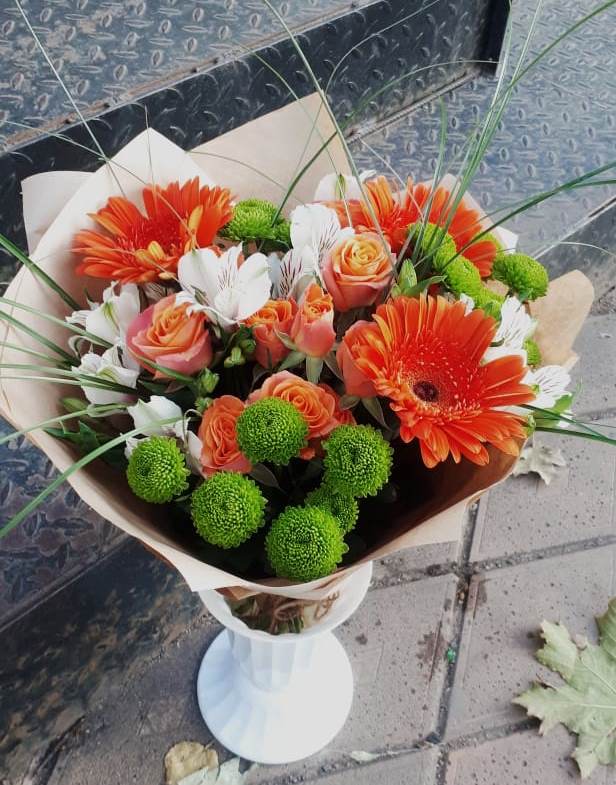 Букет цветов из: Герберы, Хризантемы, Альстромерии и Розы в Кольчугино