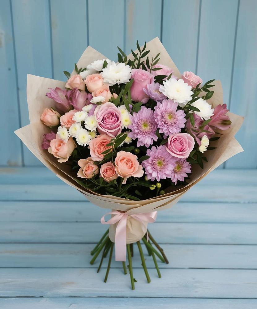 Букет цветов из: Хризантемы, Розы и Альстромерии в Кольчугино
