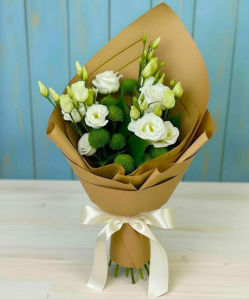 Букет цветов из: Хризантемы и Лизиантусы в Кольчугино