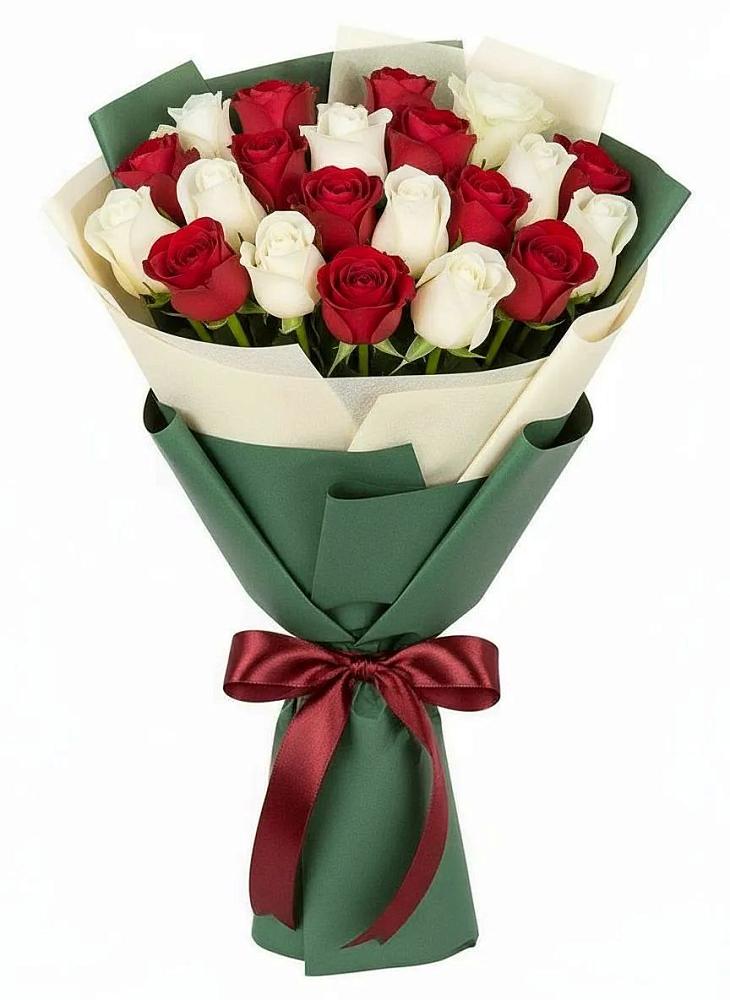Букет Микс из красных и белых роз в Кольчугино
