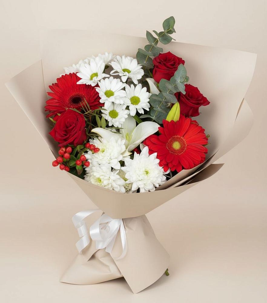 Букет цветов из: Розы, Хризантемы, Герберы и Лилии в Кольчугино