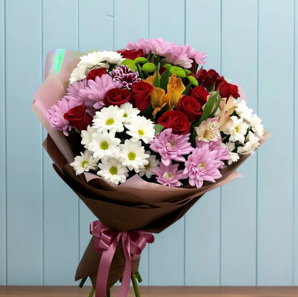 Букет цветов из: Розы, Хризантемы и Альстромерии в Кольчугино