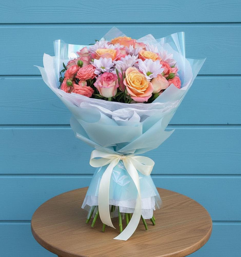 Букет цветов из: Хризантемы и Розы в Кольчугино